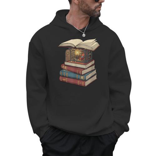 Cozy Reading Nook Between Books Book Lover Aesthetic Men Hoodie - Bookorys