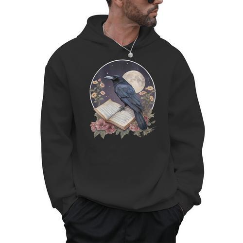 Crow Reading Book Crow Cottagecore Botanical Flowers Vintage Men Hoodie - Bookorys DE