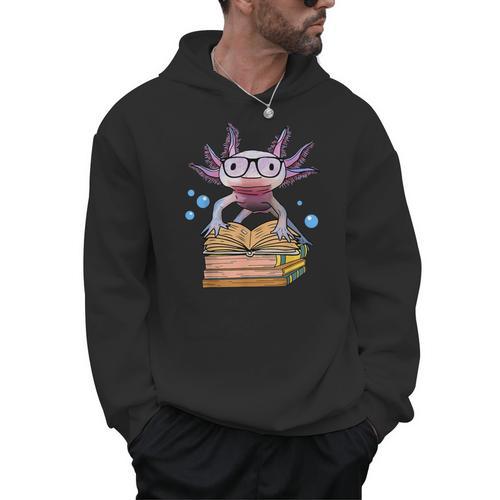 Cute Axolotl Read Book Shirt Kids Boy Girl Salamander Men Hoodie - Bookorys CA