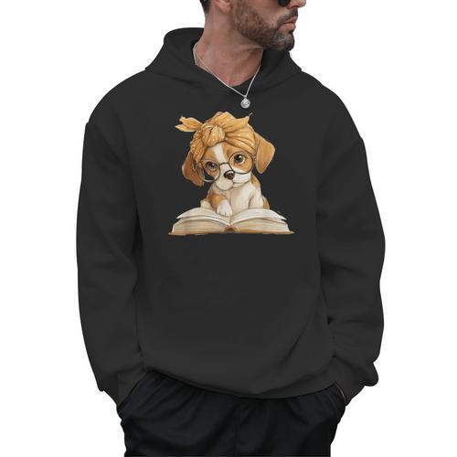 Cute Beagle Puppy Reading Book Lover Dog Animal Graphic Men Hoodie - Bookorys CA