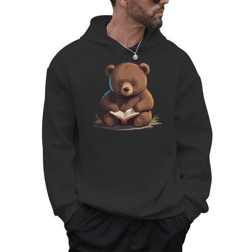 Cute Bear Is Reading a Book Reading Bear Men Hoodie - Bookorys