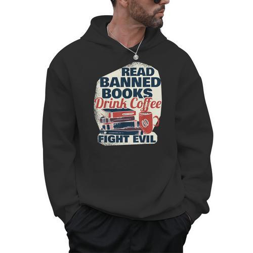 Cute Bookworm Tees Read Banned Books Drink Coffee Small -Adults Men Hoodie - Bookorys CA