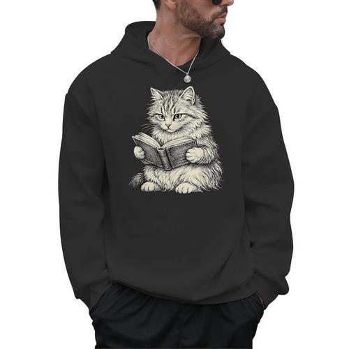 Cute Cat Reading Book Classic Bookworm Animal Pet Lover Men Hoodie - Bookorys AU