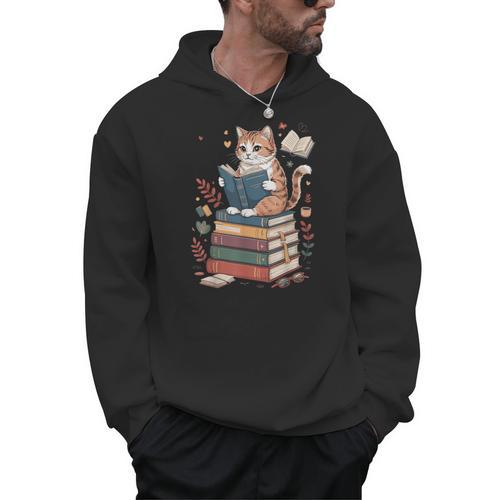 Cute Cat Reading Books With Tea Men Hoodie - Bookorys AU