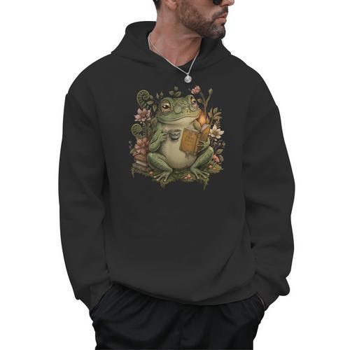 Cute Cottagecore Aesthetic Frog Book Reading Lover Librarian Men Hoodie - Bookorys DE