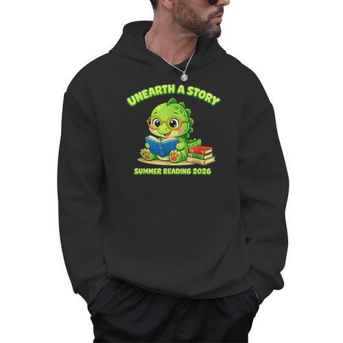 Cute Dino Book Lover Unearth A Story Summer Reading Men Hoodie - Bookorys CA