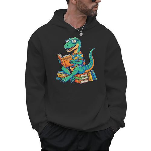 Cute Dinosaur Tales T Rex Reading Books Lover Men Hoodie - Bookorys