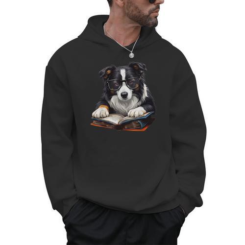 Cute Dog Border Collie Reading Book Men Hoodie - Bookorys