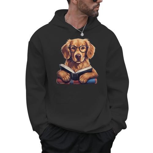 Cute Dog Golden Retriever Reading Book Men Hoodie - Bookorys