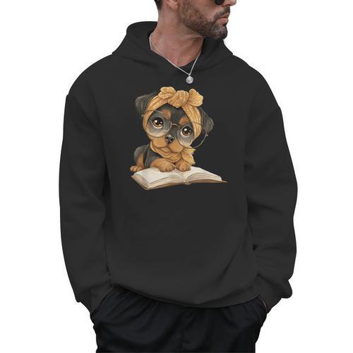 Cute Dog Reading Book Bandana Pup Reader Men Hoodie - Bookorys CA