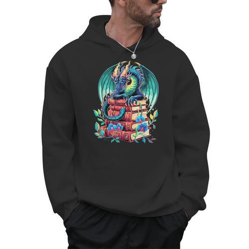 Cute Dragon Books Flower Bookworm Book Lover Men Hoodie - Bookorys AU