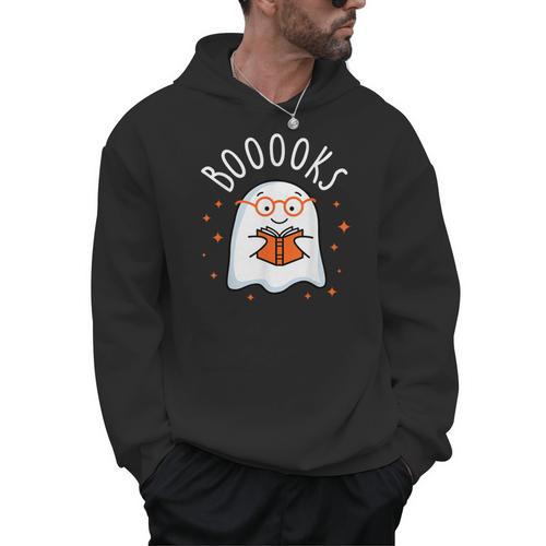 Cute Ghost Reading Book Booooks Teacher Halloween School Kid Men Hoodie - Bookorys