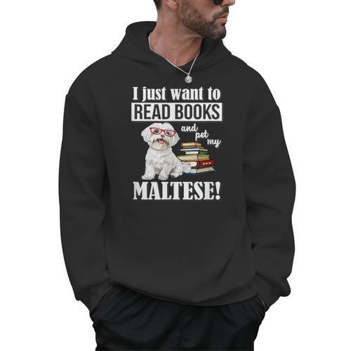 Cute Glasses Read Books & Pet My Maltese Lover Men Hoodie - Bookorys DE