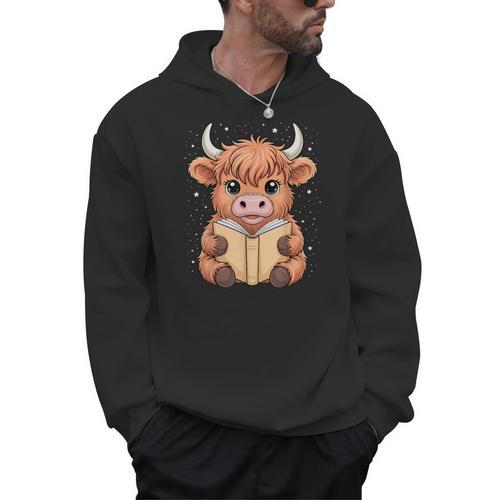 Cute Highland Cow Reading Book Men Hoodie - Bookorys AU