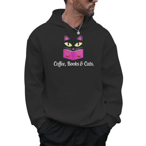 Cute Kitty Face Coffee Books & Cats Men Hoodie - Bookorys CA
