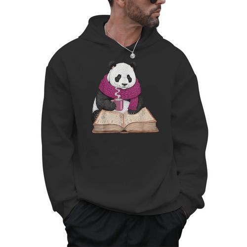 Cute Panda With Book And Hot Cocoa Reading Men Hoodie - Bookorys CA