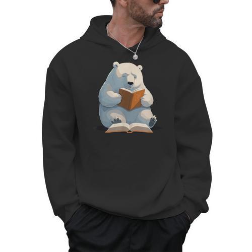 Cute Polar Bear Is Reading a Book Reading Polar Bear Men Hoodie - Bookorys