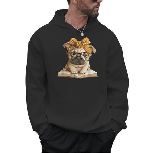 Cute Pug Reading Dog Book Lover Animal Graphic Baby Portrait Men Hoodie - Bookorys DE