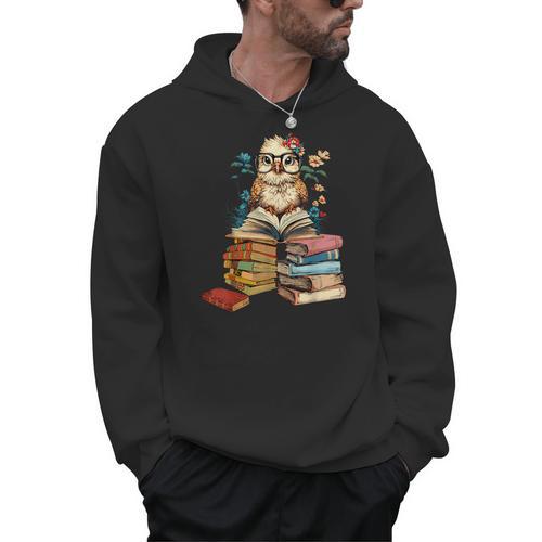 Cute Reading Chicken With Glasses Books Bookworm Reader Men Hoodie - Bookorys