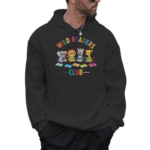 Cute Safari Animals Reading Books Reading Club Kids Literacy Men Hoodie - Bookorys