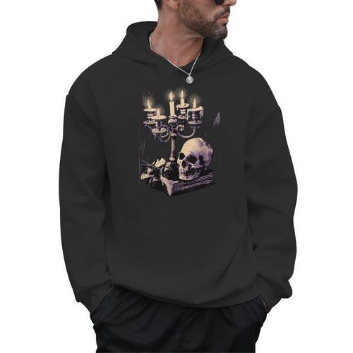 Dark Academia Aesthetic Gothic Book Candle Skull Red Rose Men Hoodie - Bookorys