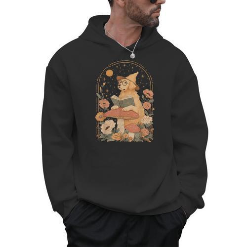 Dog Mushroom Cottagecore Golden Retriever Reading Book Men Hoodie - Bookorys UK