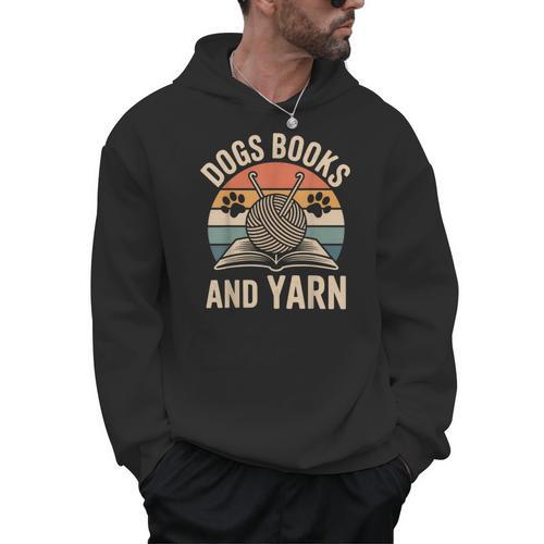 Dogs Books And Yarn Crochet Crocheting Men Hoodie - Bookorys CA