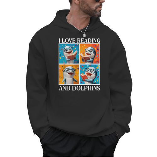 Dolphin Love Reading And Dolphins Child Book Lover Men Hoodie - Bookorys