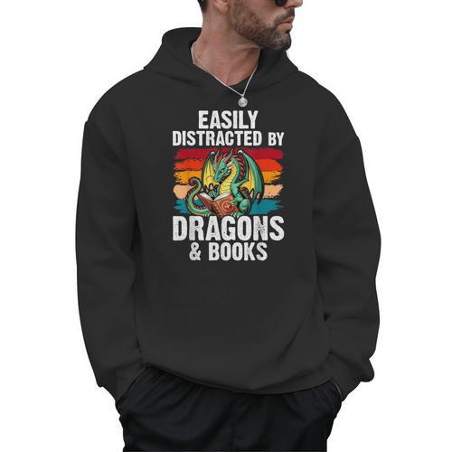 Dragon Reading Book Retro Vintage 80s Library Bookworm Men Hoodie - Bookorys AU