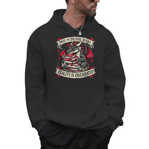 Dragon Reading Books Reality Overrated Reader Book Men Hoodie - Bookorys DE