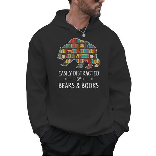 Easily Distracted By Bears & Books Lover Mammal Animal Men Hoodie - Bookorys