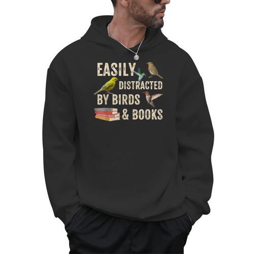 Easily Distracted By Birds & Books Vintage Birder Men Hoodie - Bookorys DE