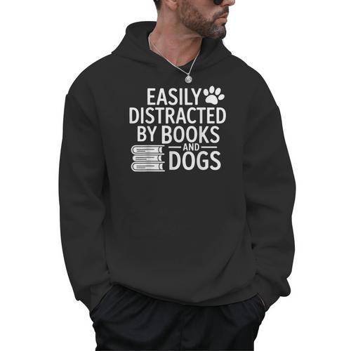 Easily Distracted By Books And Dogs Dog Parent Bibliophile Men Hoodie - Bookorys CA