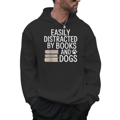 Easily Distracted By Books And Dogs Reading Dog Lovers Men Hoodie - Bookorys UK