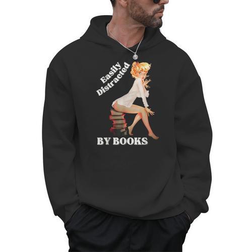Easily-Distracted By Books Pin-Up Girl Sexy Anime Retro Art Men Hoodie - Bookorys UK