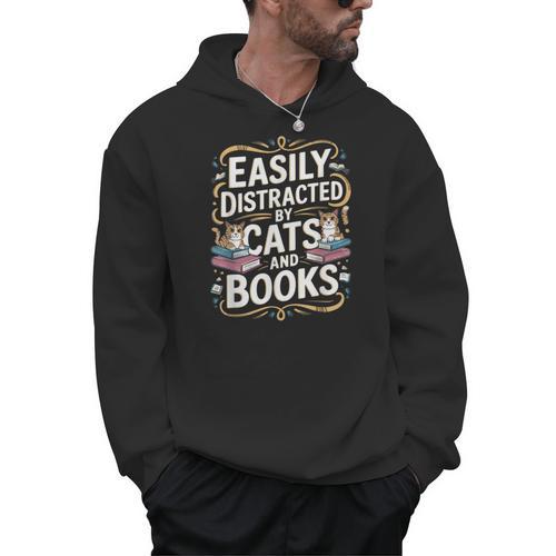 Easily Distracted By Cats And Books Men Hoodie - Bookorys AU