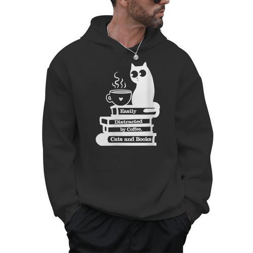 Easily Distracted Cats Coffee And Books Men Hoodie - Bookorys AU