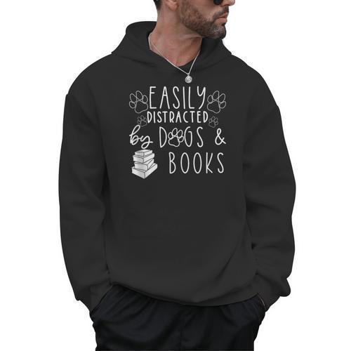 Easily Distracted By Dogs & Books Lover Reading Men Hoodie - Bookorys