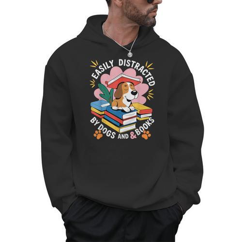 Easily Distracted By Dogs And Books Pets Books Lovers Men Hoodie - Bookorys DE