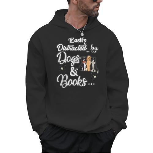 Easily Distracted By Dogs And Books Tee Men Hoodie - Bookorys CA