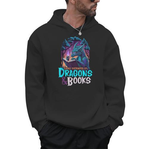 Easily Distracted By Dragon And Books For Book Lover Men Hoodie - Bookorys AU