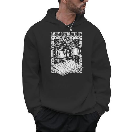 Easily Distracted By Dragons & Books Artwork Men Hoodie - Bookorys AU