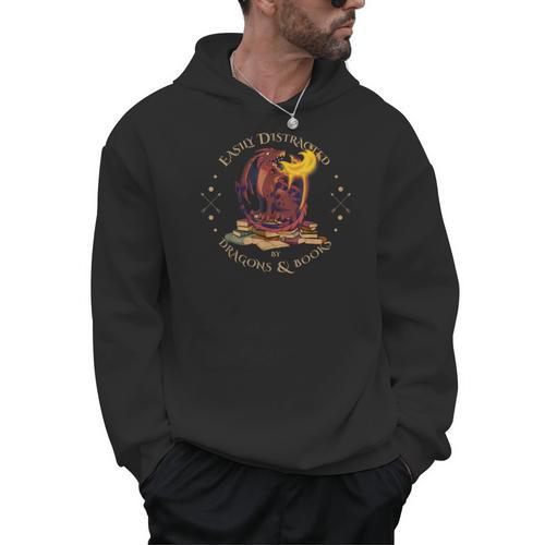 Easily Distracted By Dragons And Books Nerd Red Dragon Men Hoodie - Bookorys AU