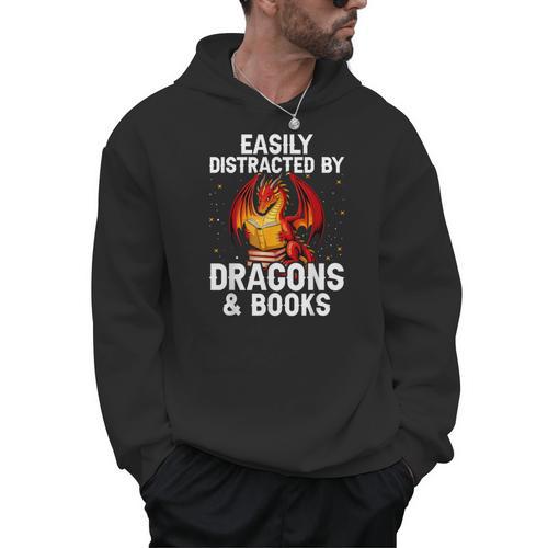 Easily Distracted By Dragons And Books Reading Men Hoodie - Bookorys DE