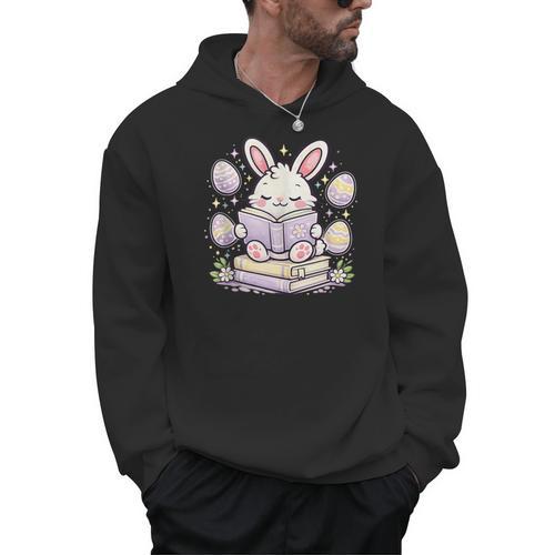 Easter Bunny Reading Book Cute Pastel Eggs Men Hoodie - Bookorys CA
