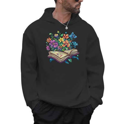 Enchanted Open Book With Blooming Flowers Men Hoodie - Bookorys
