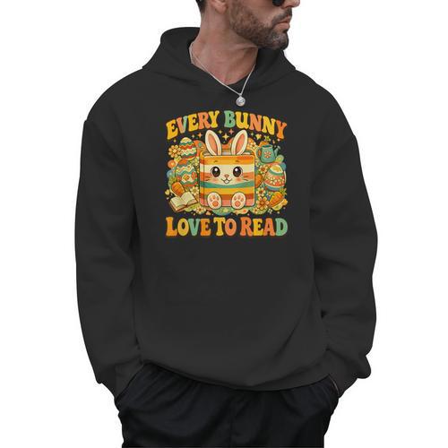 Every Bunny Loving Read Easter Eggs Bunny Book Bookworm Men Hoodie - Bookorys