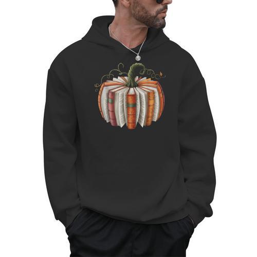 Fall Book Pumpkin Retro Reading Halloween Teacher Men Hoodie - Bookorys AU
