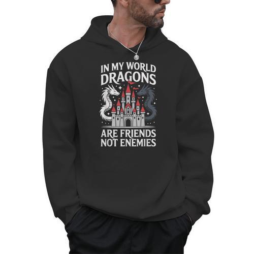 Fantasy Book Bookish My World Dragons Friends Not Enemies Men Hoodie - Bookorys AU