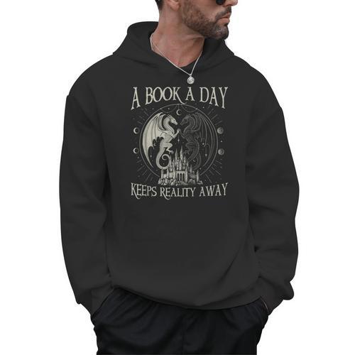 Fantasy Book Club Dragon Reader Book A Day Keep Reality Away Men Hoodie - Bookorys CA